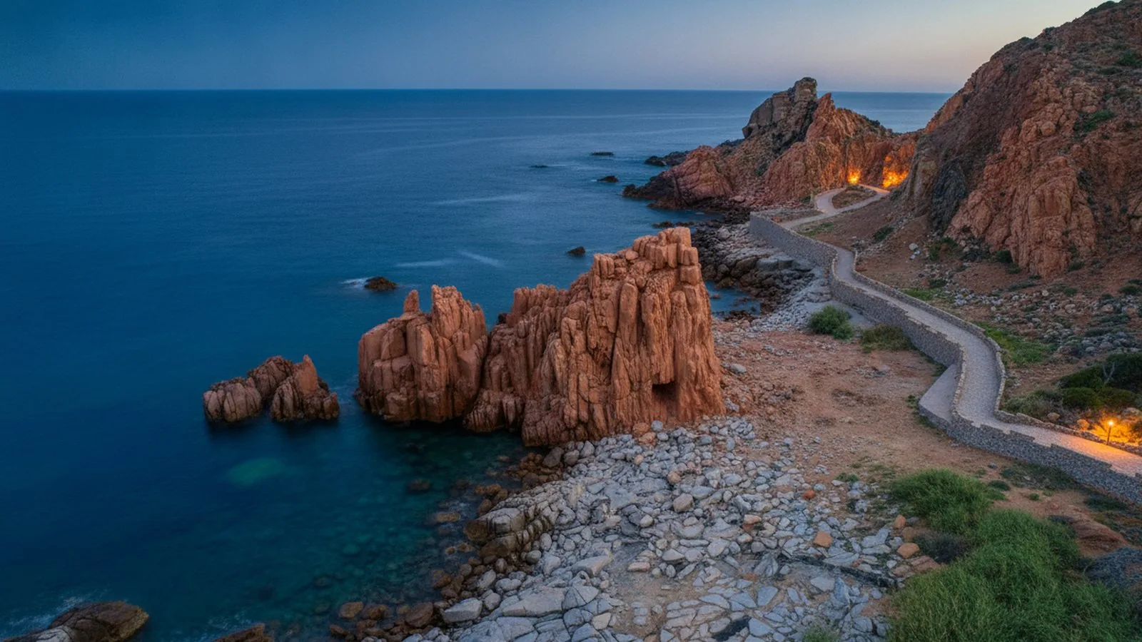 La costa di porfido rosso di Arbatax vista dall'alto